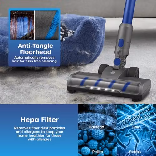 Swan SC15825N Dust Master 29.6V Cordless Stick Vacuum Cleaner with HEPA Filter and Anti-Tangle Roller, Blue – 4