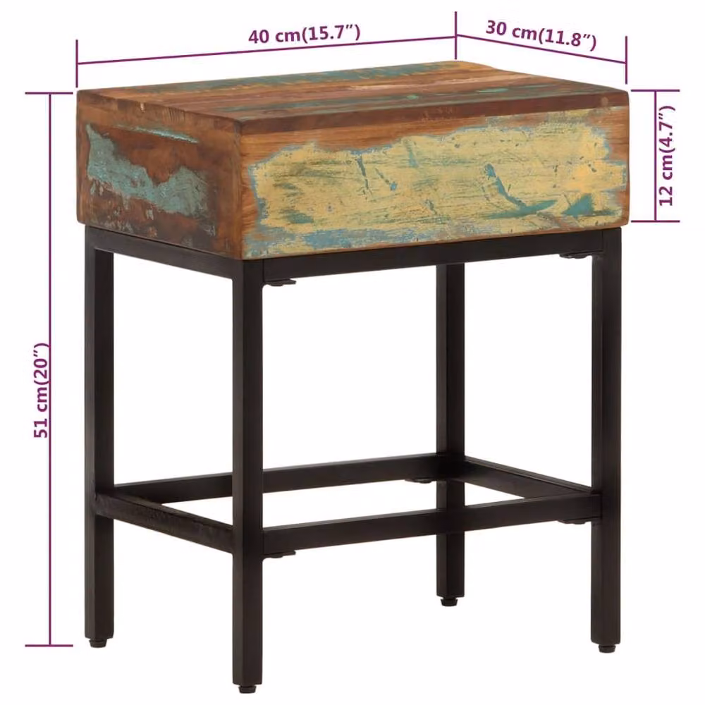 Berkfield Home Reclaimed Solid Wood Side Table, Brown, W: 40 cm, D: 30 cm, H: 51 cm – 5