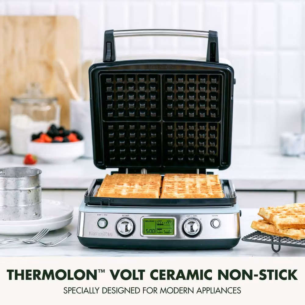 GreenPan Elite Belgian Waffle Maker with Removable Ceramic Non-Stick Plates and Digital Display in Blue – 2
