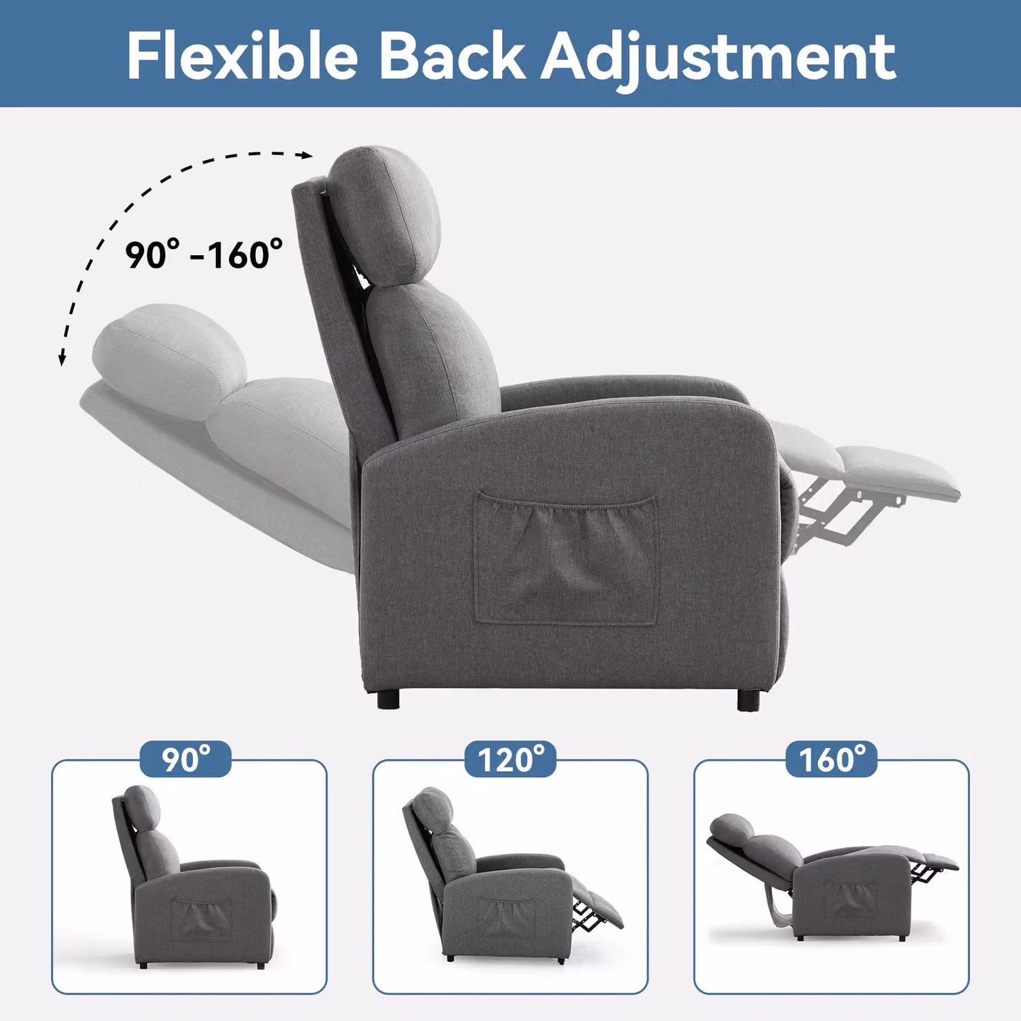 MCC Direct CozyLiving Grey Linen Fabric Push Back Reclining Armchair – 2