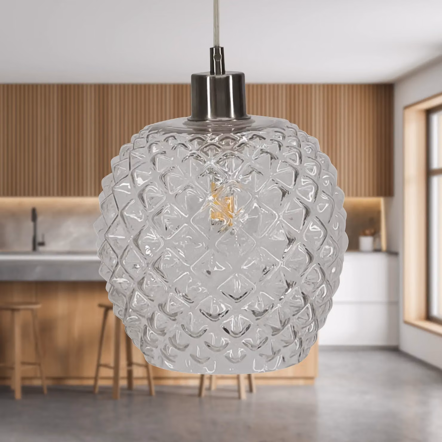 First Choice Lighting Baine Set of 2 Pendant Lights with Transparent Glass and Silver Metal Finish – 2