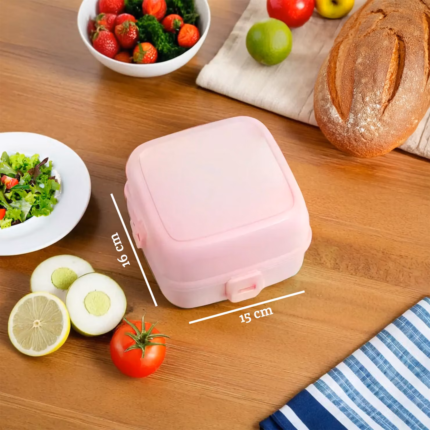Orsina Pink 4 Compartment Lunch Box with Cutlery and Dividers – 3