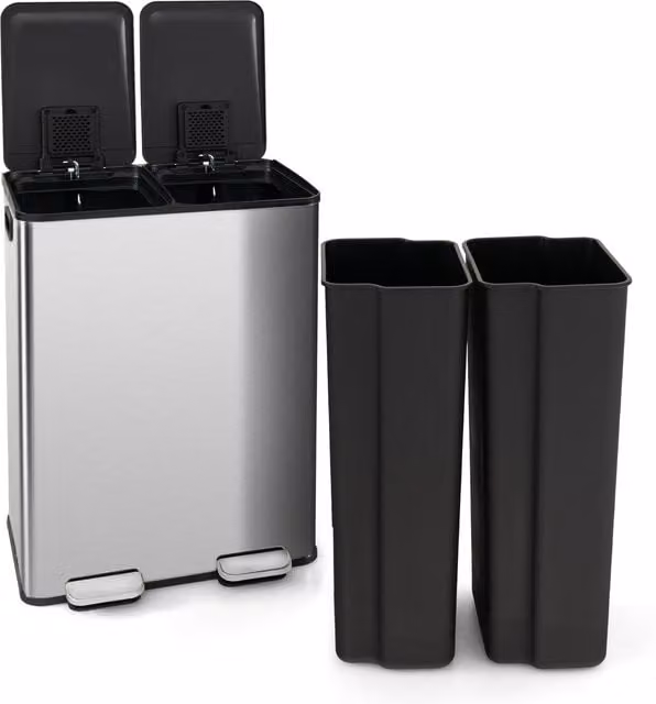 Costway Dual Compartment Stainless Steel Pedal Trash Can, Silver