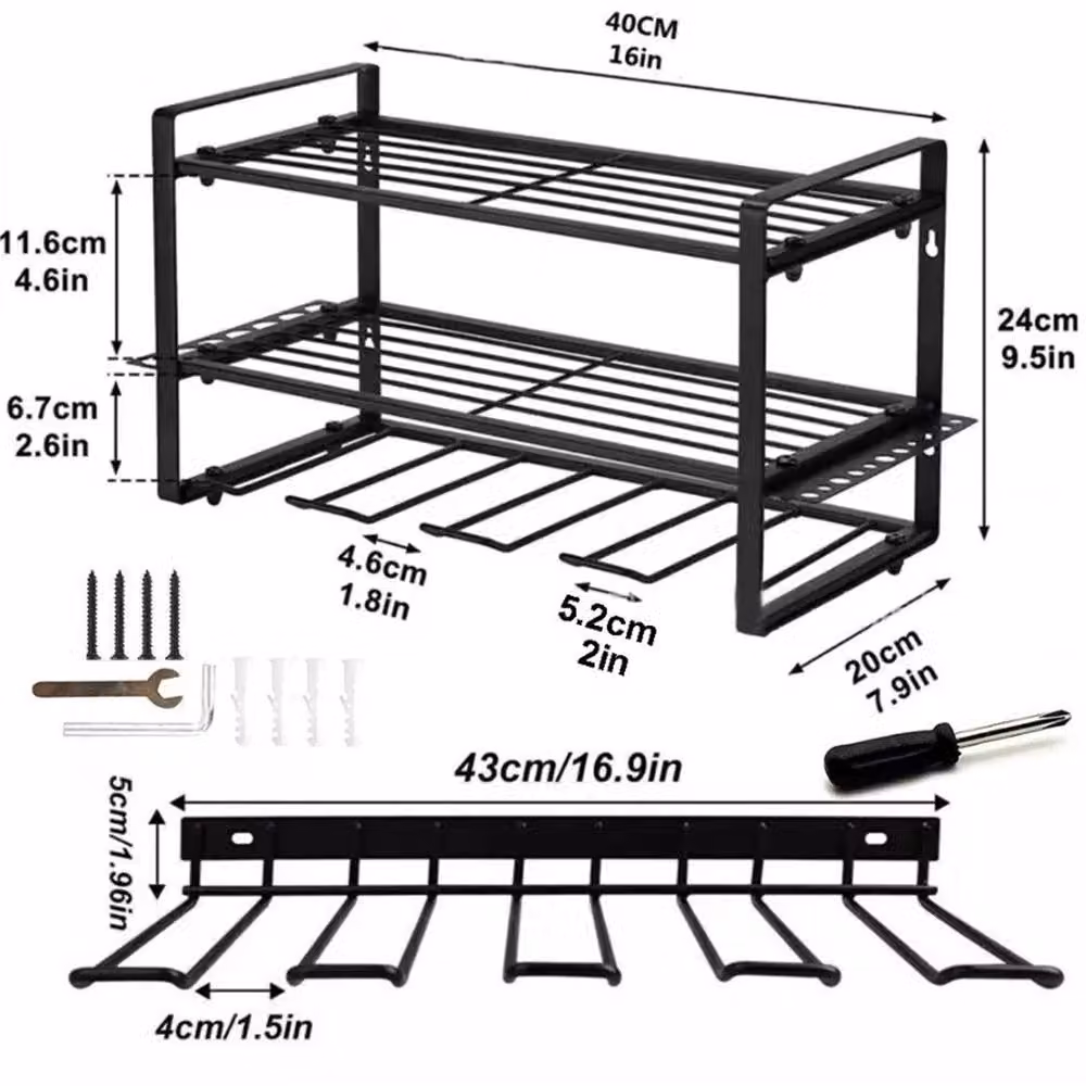 Nordara Heavy Duty Metal Power Tool Organizer and Drill Holder Wall Mount Storage Rack, Black, W/D/H: 40.0 x 24.0 x 20.0 cm – 2