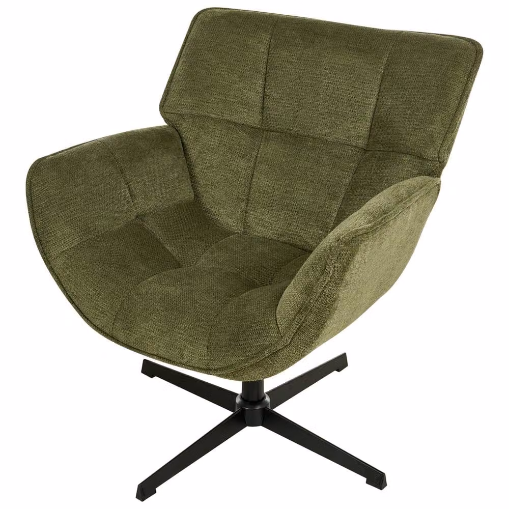 Wyld and Coco Retro Green Polyester Swivel Armchair with Metal Frame – 4