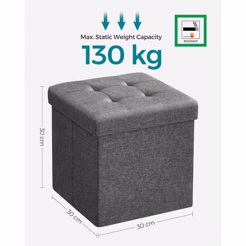KORVIXA Grey Fabric Storage Ottoman Bench and Footrest, W: 100 cm – 2