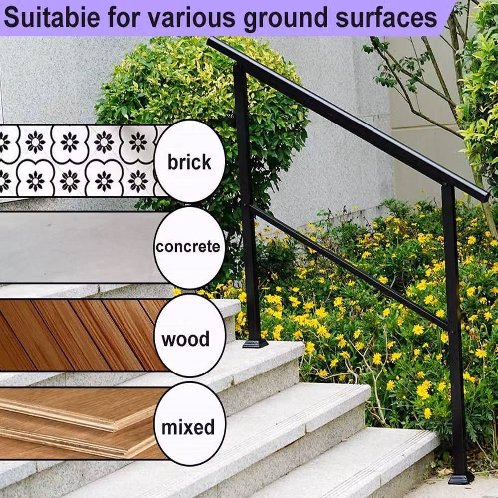 VOGREX Black Steel Outdoor Handrail for 1-4 Steps – 2