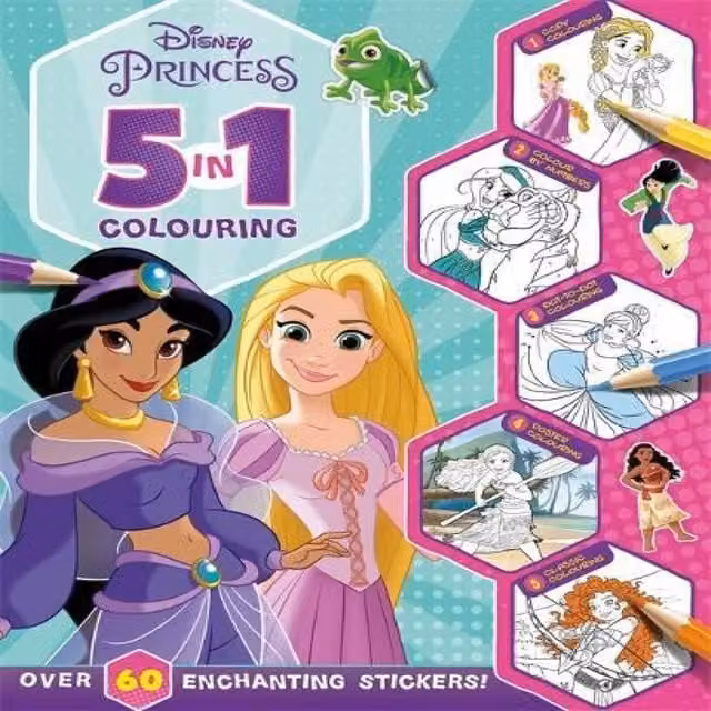 Walt Disney Princess 5 in 1 Colouring Paperback Book, Multicolour