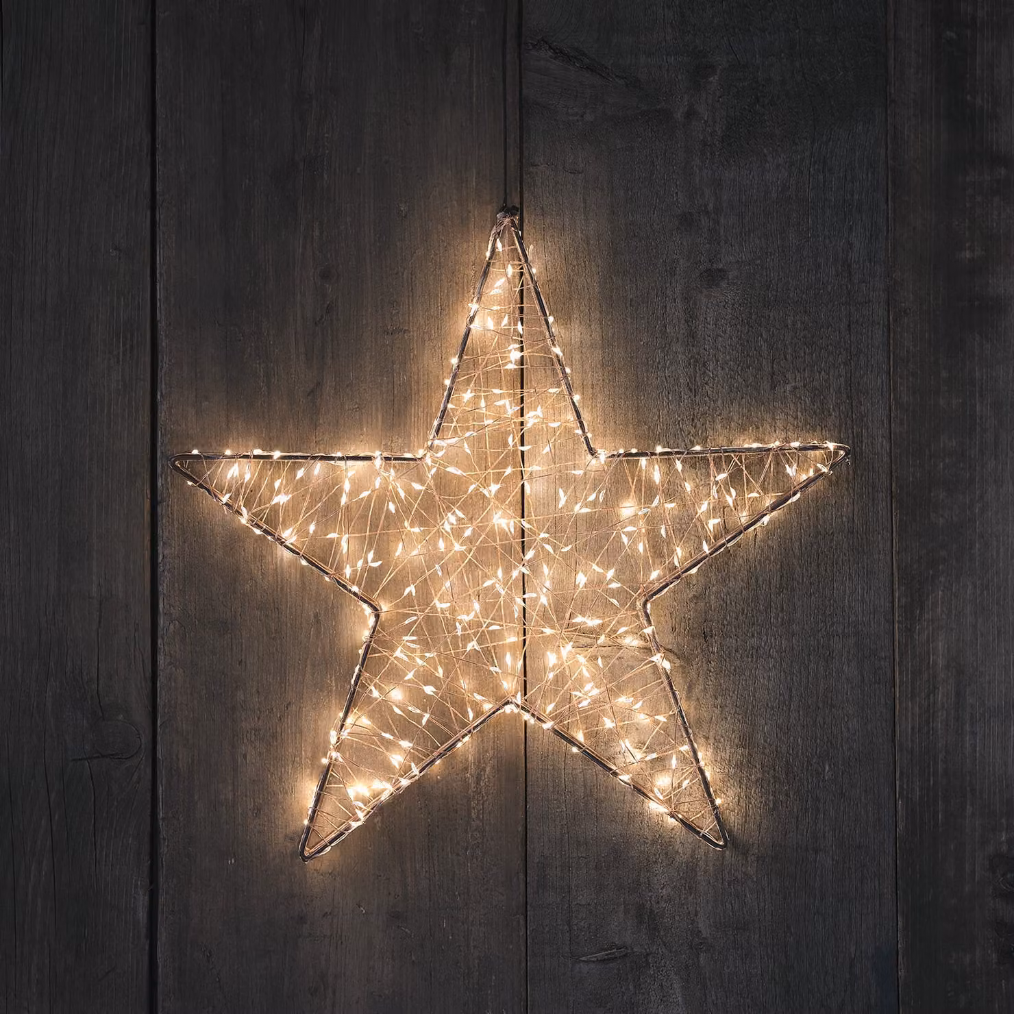 Lights4fun Outdoor Christmas Star Silhouette Decoration with 400 Warm White Micro LEDs, White and Copper, 40 cm – 1