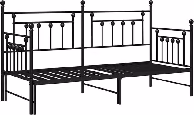 Berkfield Home Daybed Frame with Trundle in Black Metal, W/D/H: 190 x 75 cm