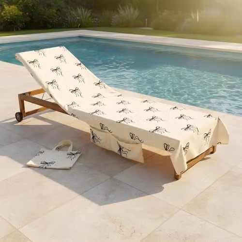 OHS Bow Print Microfibre Beach Towel for Adults, Quick-Drying and Absorbent, Beige, W: 75 cm, L: 215 cm