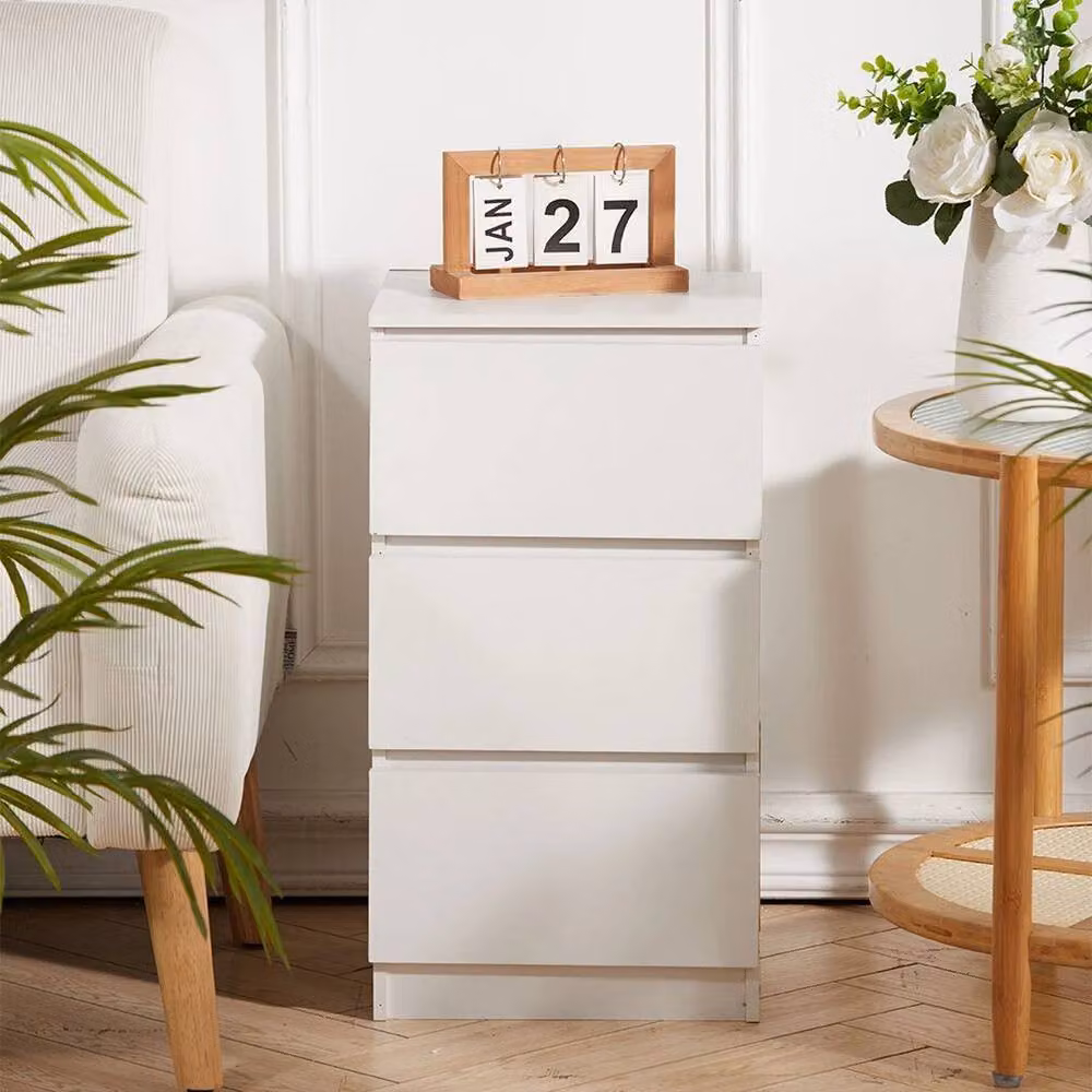 KORVIXA Modern 3 Drawer Bedside Cabinet in White, W/D/H: 30 x 32 x 59 cm – 3