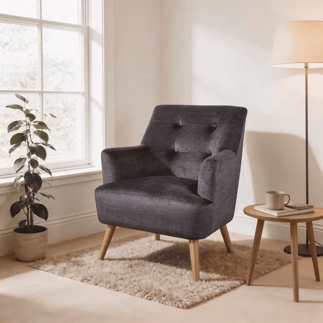 Home Source Arta Modern Plush Accent Occasional Armchair in Charcoal Grey