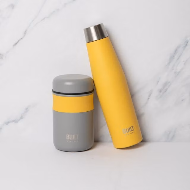 BUILT Stylist Set in Yellow and Grey, including 540 ml Bottle and 490 ml Flask