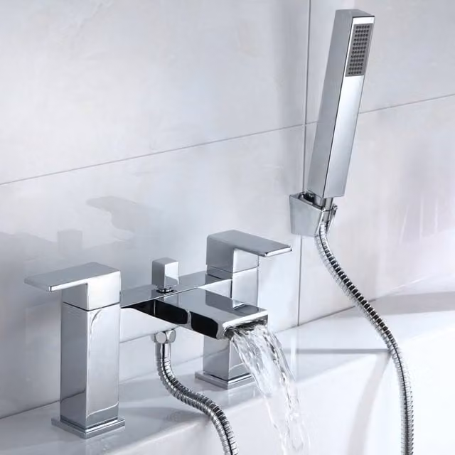 Nes Home Gemini Waterfall Bathroom Bath Shower Mixer in Chrome Silver Solid Brass