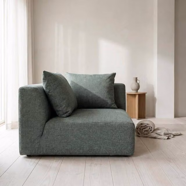 Abakus Direct Tokyo Corner Seat in Green and Grey Brushed Tweed Fabric with Deep Seat – 1