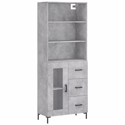 vidaXL Modern Highboard in Concrete Grey with Glass Doors and Drawers, W/D/H: 69.5 x 34 x 180 cm