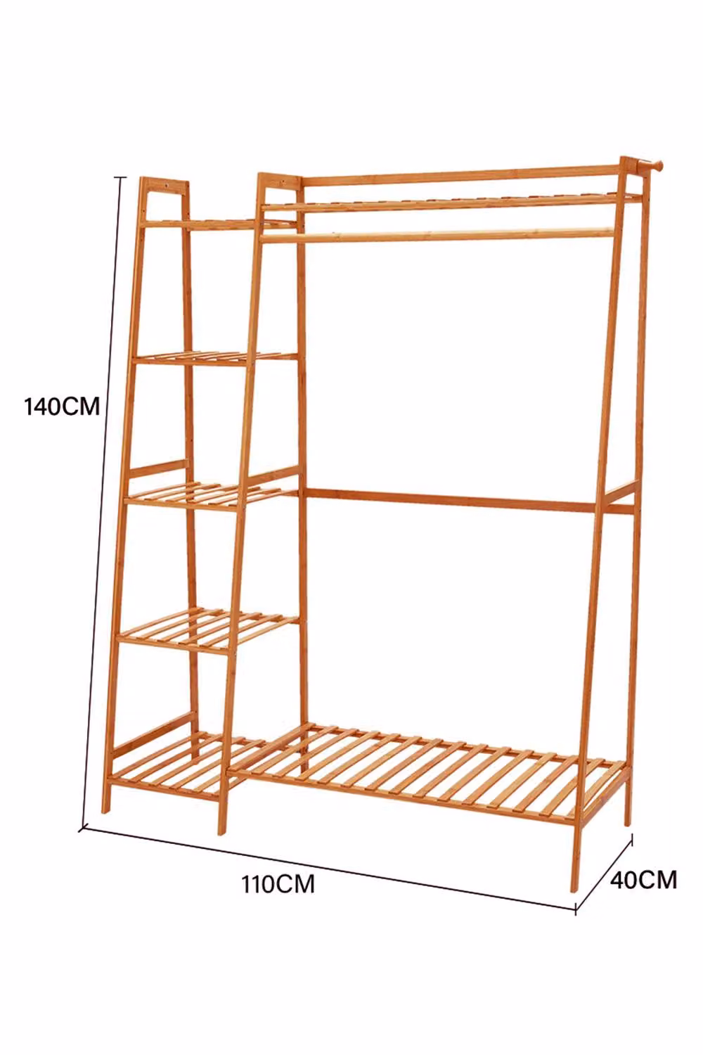 ExtraStar Bamboo Clothes Rail and Storage Organiser in Brown – 2