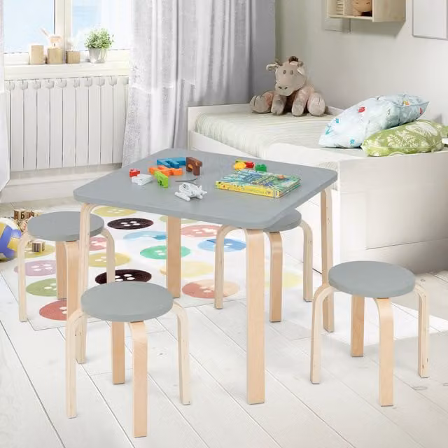 Costway 5 Piece Grey Kids Table and Chairs Set for Children