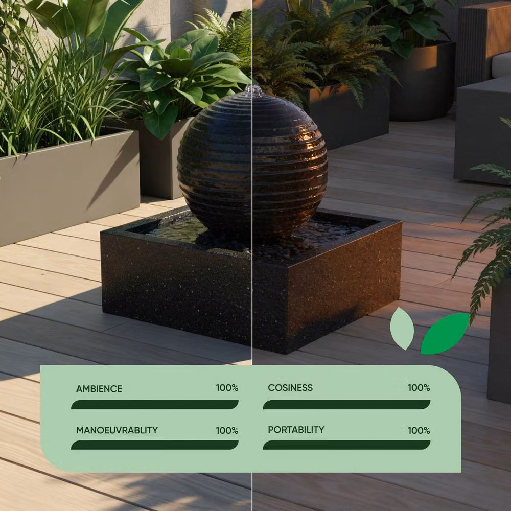 Gardenwize Solar Black Granite Finish Water Feature with Rechargeable Battery Back Up, W/D/H: 36.5 x 36.0 x 36.5 cm – 5