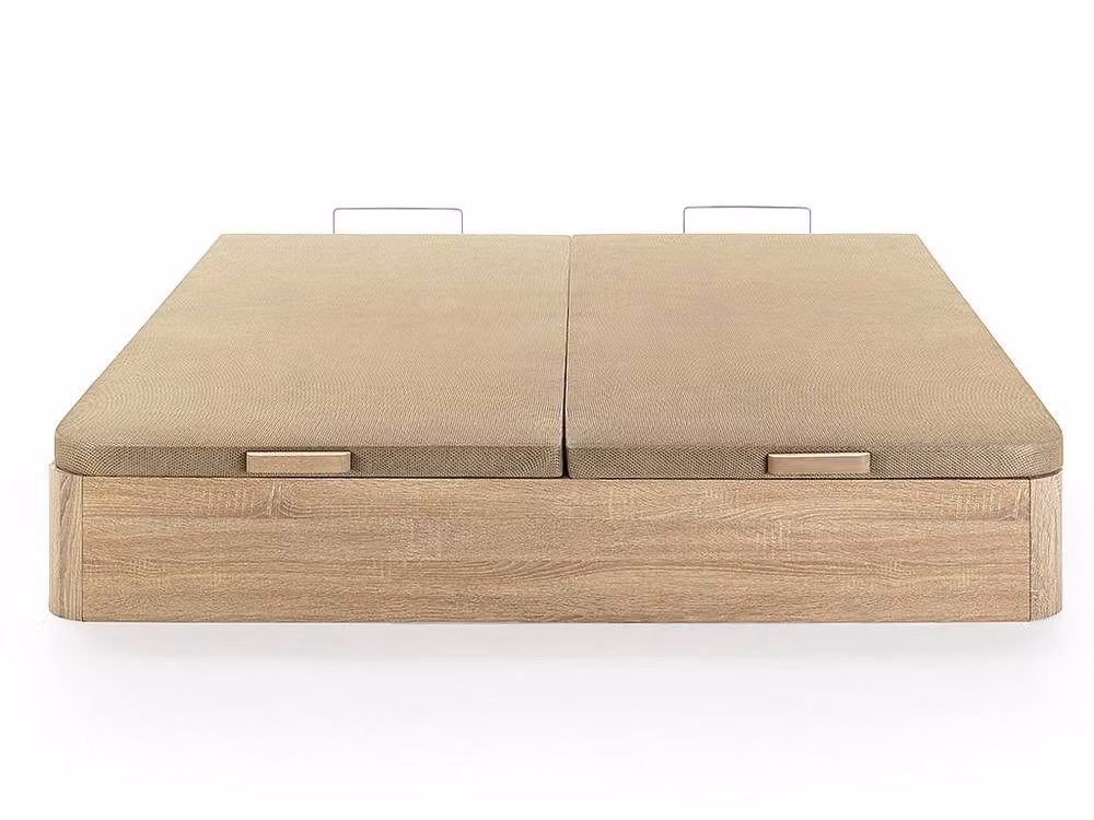 Vente-unique Hestia Ottoman Storage Bed Base in Light Oak and Beige, W/D/H: 180 x 200 x 30 cm – 2