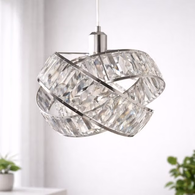 Voltico Silver Crystal Effect 3-Tier Easy-Fit Clip-On Pendant Lampshade