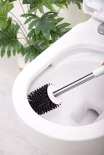 Nicoman Squircle Toilet Brush and Holder Set in White and Grey with Silicone Head and Stainless Steel Handle – 2