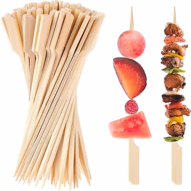 ECONX 250 Piece Round Bamboo Wooden Skewers in Brown and Beige, 15 cm
