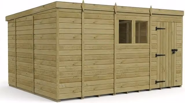 Buttercup Farm Brown Timber Pent Garden Shed with Single Door and Windows, W/D/H: 396.24 x 305.0 x 210.0 cm