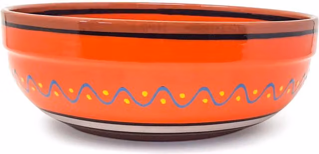 Verano Spanish Ceramics Fiesta Hand Painted Ceramic Deep Salad Bowl, Orange, Diameter: 26 cm