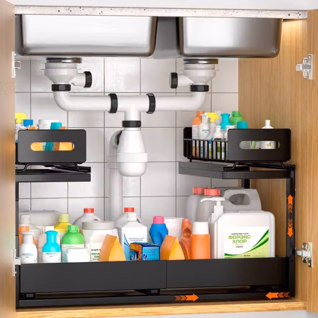 Blylund Black 2-Tier Under Sink Organiser with Slide-Out Drawers – 1