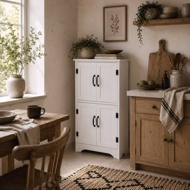 Wyld Haus Rifa White Tall Storage Cabinet with Four Hinged Doors and Internal Shelves, W/D/H: 60 x 30 x 123 cm – 1