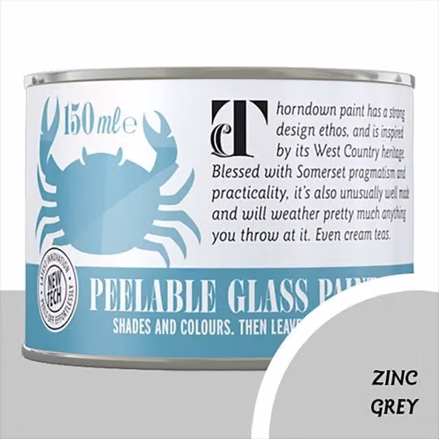 Thorndown Zinc Grey Peelable Glass Paint in Satin Matt Grey