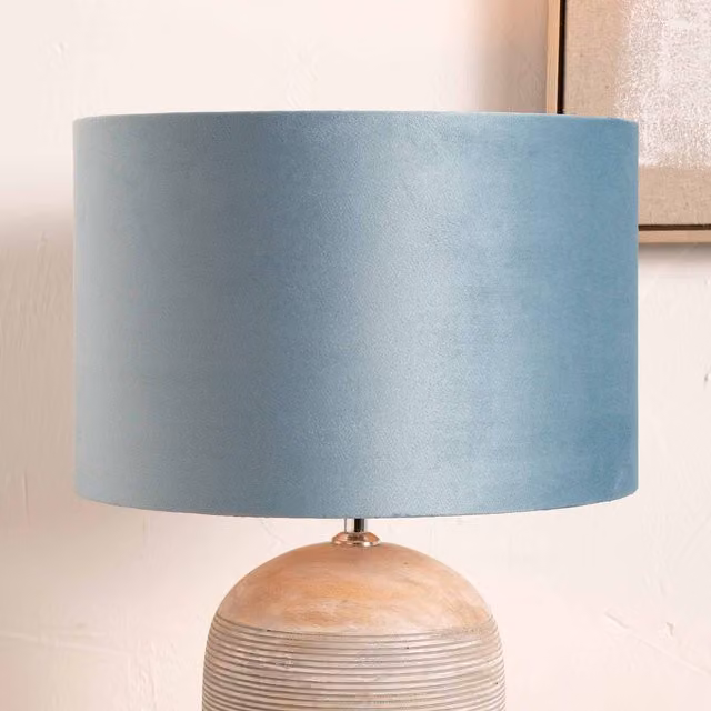 Ruma Blue Duck Egg Velvet Cylinder Lampshade for Table and Floor Lamps, Diameter: 40.64 cm