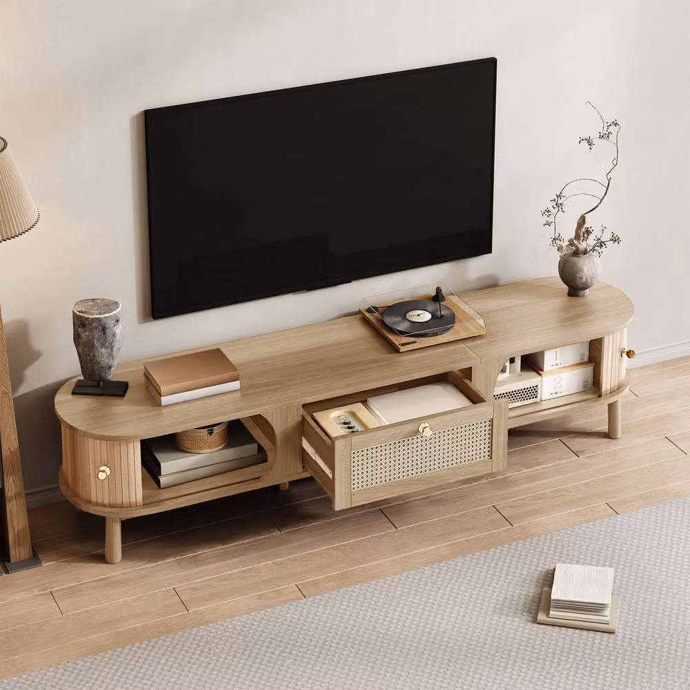 Matteo Rustic Brown and Beige Rattan and Solid Wood TV Cabinet W/D/H: 170 x 39.5 x 38 cm – 3