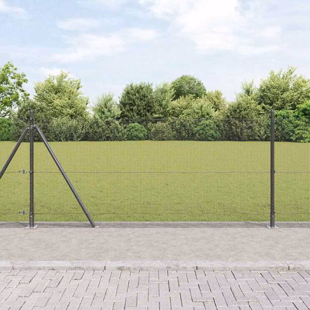 Berkfield Home Grey Steel Welded Wire Fence with 13 Flanged Posts, 1 x 50 m – 2