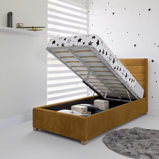 Rest Relax Lottie Single Fabric Ottoman Bed in Yellow