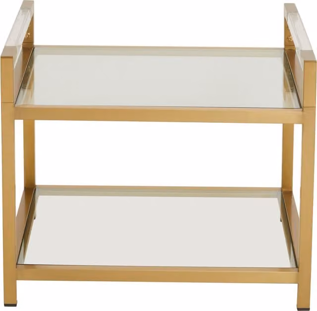 Orsina Art Deco Style 2 Tier End Table with Glass Shelves in Matte Gold