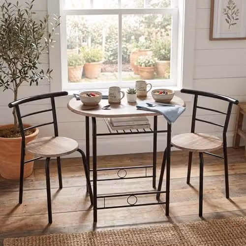 Bravich 3 Piece Oval Bistro Dining Set with Table and 2 Chairs in Grey Oak and Black – 4