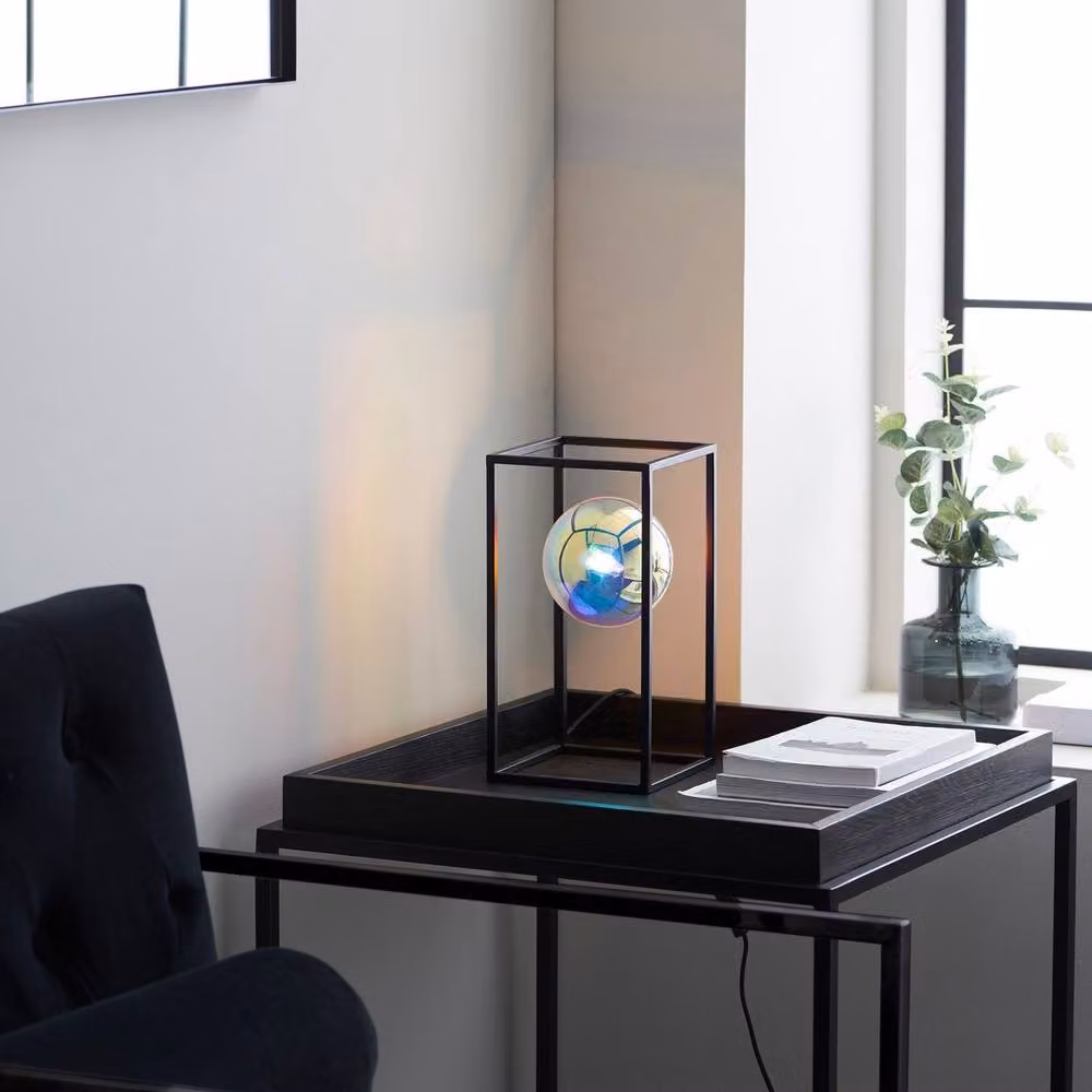 Netlighting Kinjo Table Lamp in Matt Black with Multicolour Iridescent Glass and G9 Bulb Base – 3