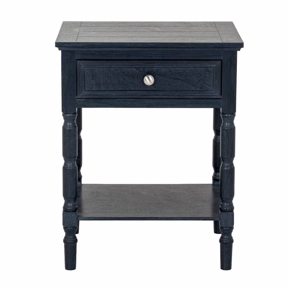 Lemon Pavilion Contour Collection 1 Drawer Side Table in Black Wood, W: 48 cm, D: 48 cm, H: 61 cm – 2