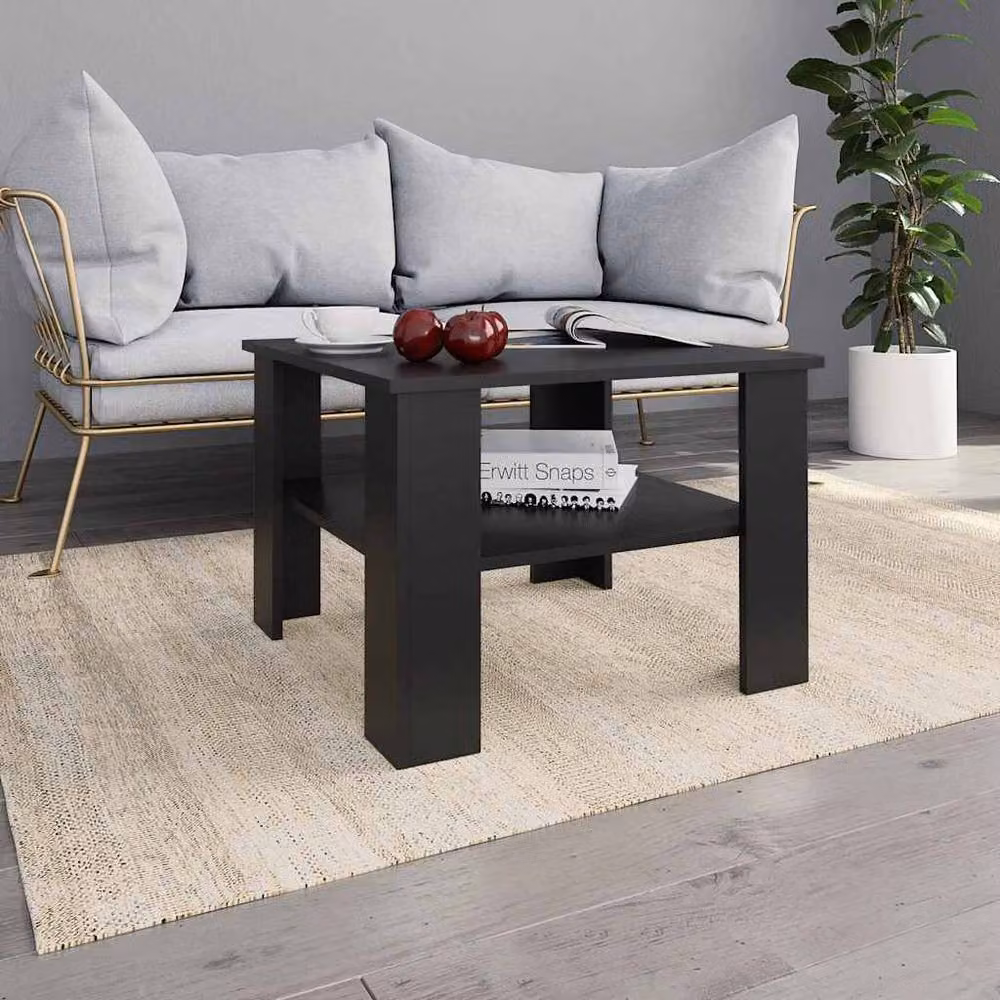 Berkfield Home Modern Black Square Coffee Table in Matt MDF, W/D/H: 60 x 60 x 42 cm – 2