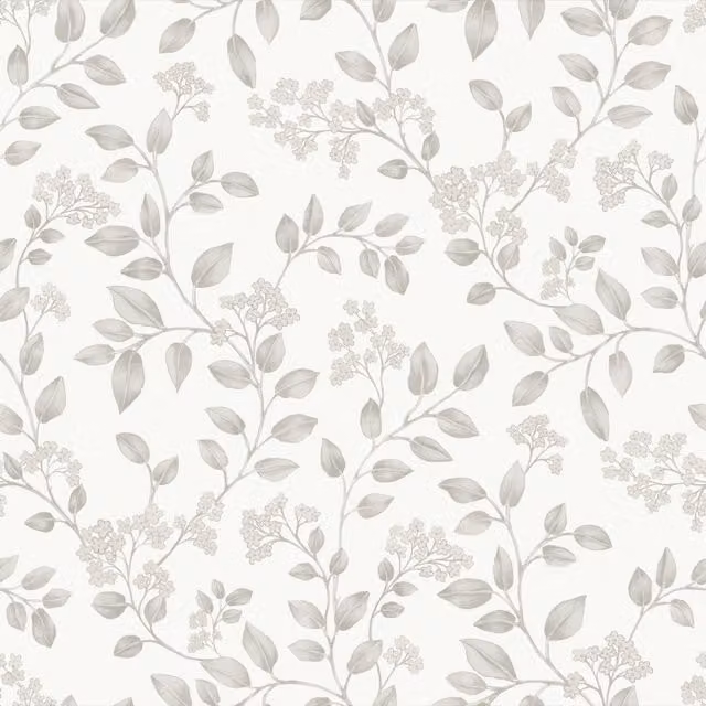 Grandeco Jasmine Leaf Trail Textured Wallpaper in Grey and Petrol