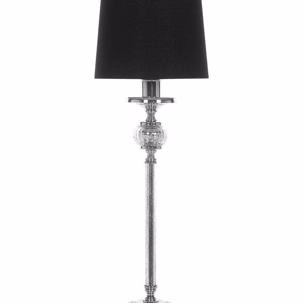 Wyld and Coco Table Lamp with Silver Carved Metal Base, Black Empire Shade and Glass Accents – 2