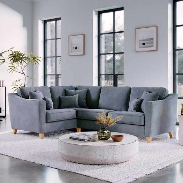 The Great Sofa Company Jackson Right Hand Facing Blue Chenille Fabric L-Shape Corner Sofa – 1