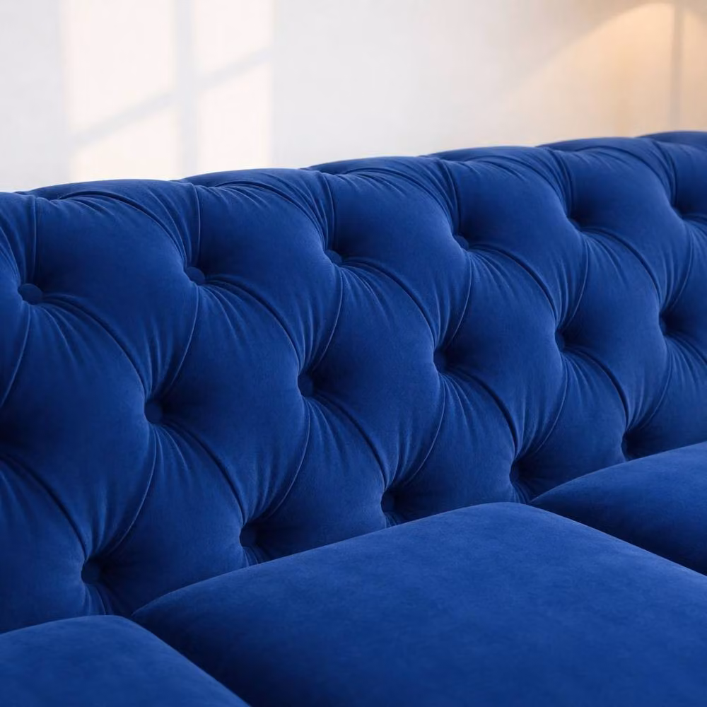 Sofaya Hampton 3 Seater L Shape Chesterfield Sofa in Blue Velvet with Right Hand Chaise – 3