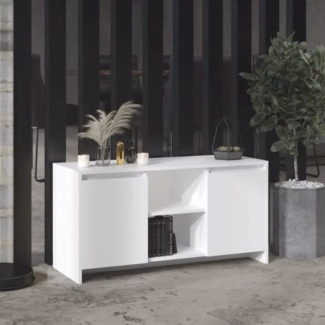 Berkfield Home Minimalist White TV Cabinet in Matt MDF, W: 102 cm, D: 37.5 cm, H: 52.5 cm – 1