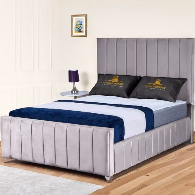 UK Bed Furniture Milano Gas Lift Ottoman Storage Upholstered Velvet Bed in Silver, W/D: 120 x 200 cm – 1