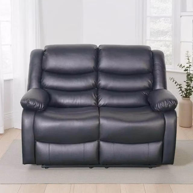 Furnishings For Less UK Cortland 2 Seater Manual Reclining Sofa in Black Synthetic Leather – 1