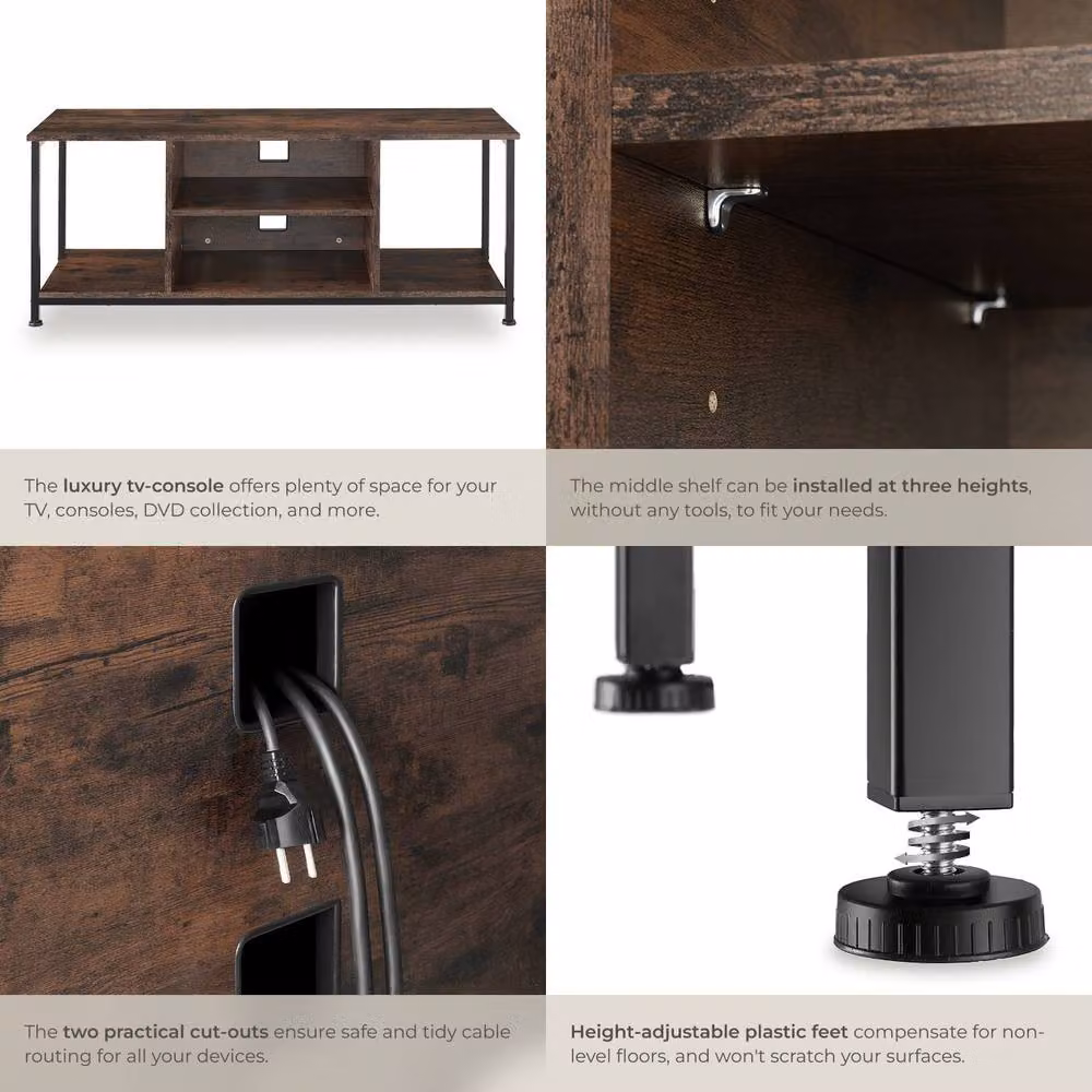 tectake Classic TV Stand Lowboard Cabinet in Brown with 4 Media Compartments and Adjustable Shelf, Width: 120 cm – 5